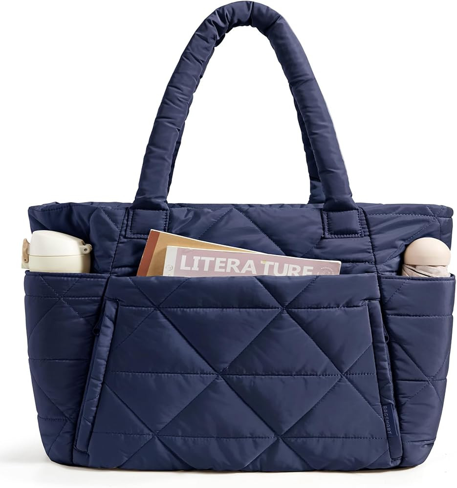 BAGSMART Tote Bag for Women, Puffer Tote Bag with Zipper, Large Quilted Shoulder Bag with Compart... | Amazon (US)