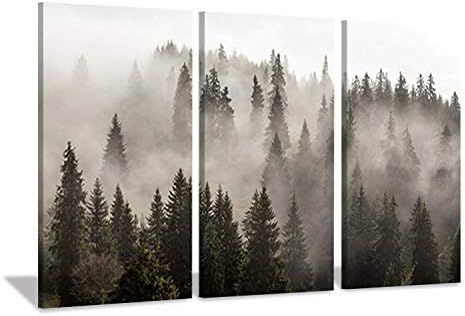 Natural Landscape Wall Art Paintings: Photographic Artworks Dark Tree line with Foggy Misty Fores... | Amazon (US)