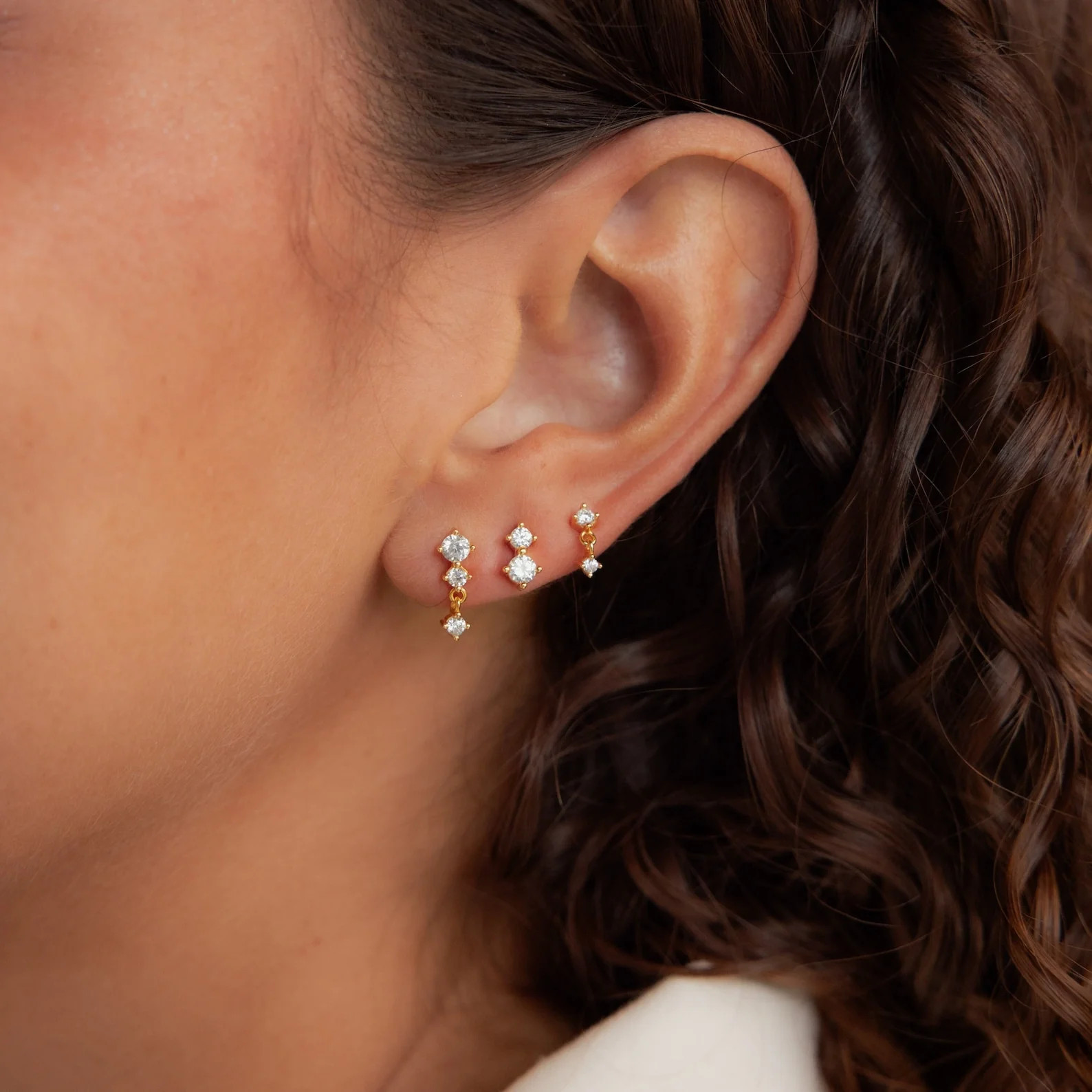 Dainty Set of 3 Diamond Drop Stud Earrings | Grad Gift | Caitlyn Minimalist | Caitlyn Minimalist