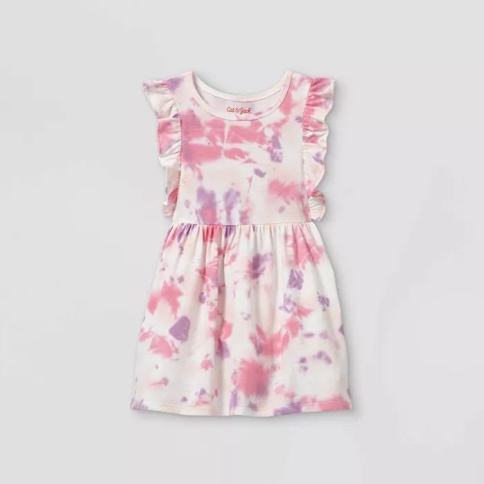 Toddler Girls' Tie-Dye Ruffle Short Sleeve Dress - Cat & Jack™ Pink/Purple | Target