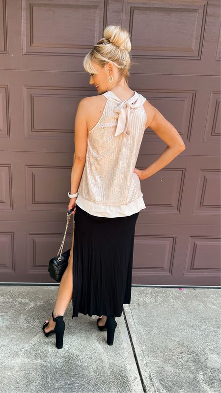 Wedding guest dress outfit from Amazon - sequin tunic halter top - high slit maxi skirt - quilted bag - platform heels - formal outfit idea - Amazon Fashion - Amazon finds 


#LTKSeasonal #LTKunder50 #LTKstyletip