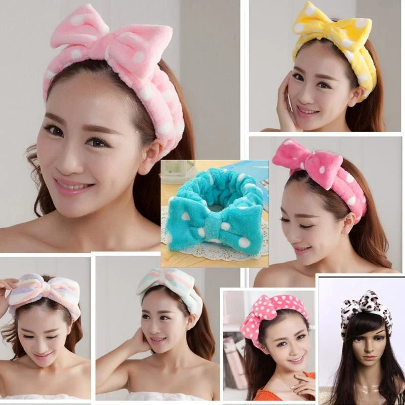 Beauty Big Bow Dot Striped Soft Shower Hair Band Wrap Headband Bath Spa MakeUp | Walmart (US)