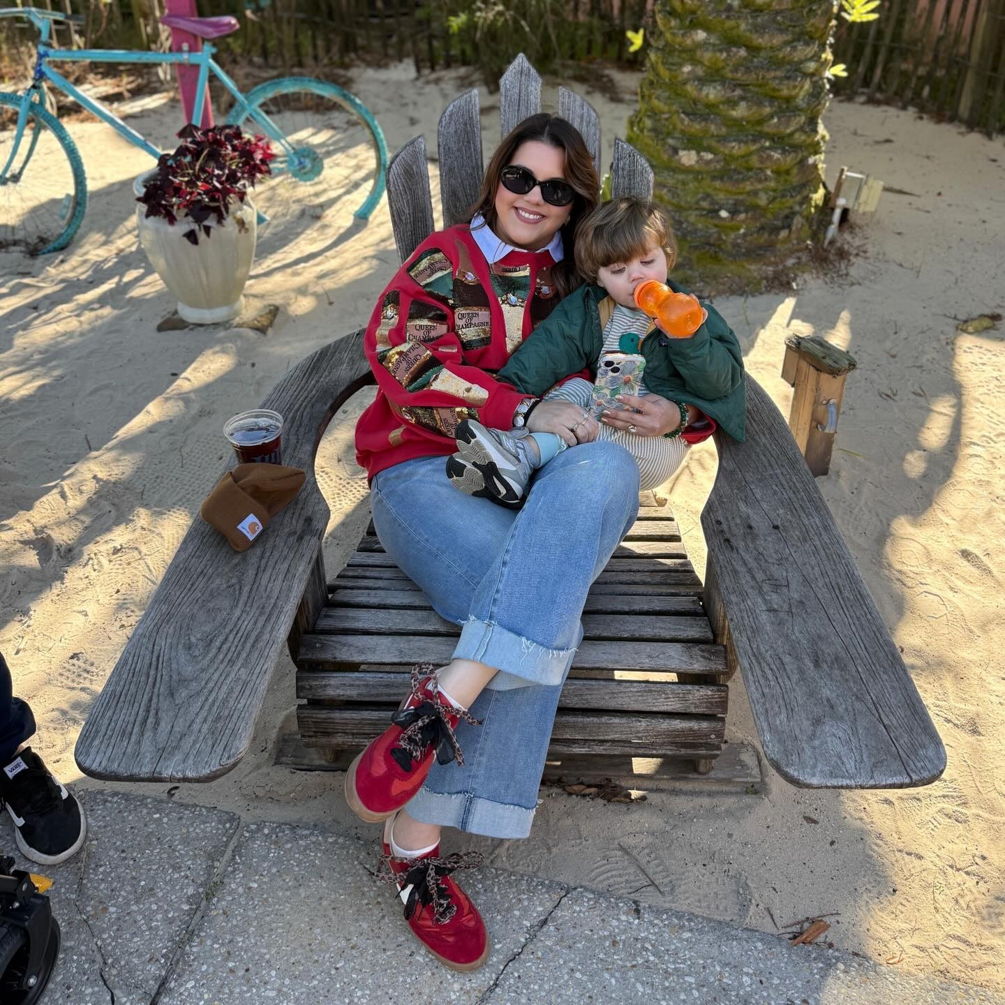 Ringing in the new year… same Tripp. Watching cars, zero interest in ditching the bottle, waiting on his “gangket.” But at least my outfit is really cute ✨ 

another year at @lulusgulfshores NOON years eve party! 

Sweater: @queenofsparkles 
Button down: @theshirt_rochellebehrens 
Jeans: @micadenimla from @byalexarae 
Shoes: @miimshoes from @shopboutiquebliss 
Laces: @amazonfashion 
Shades: @freyrs_sunglasses 
Jewels: @theshoppeatcoldwater @susanshaw @brightoncollectibles #happynewyear #nye #noonyearseve