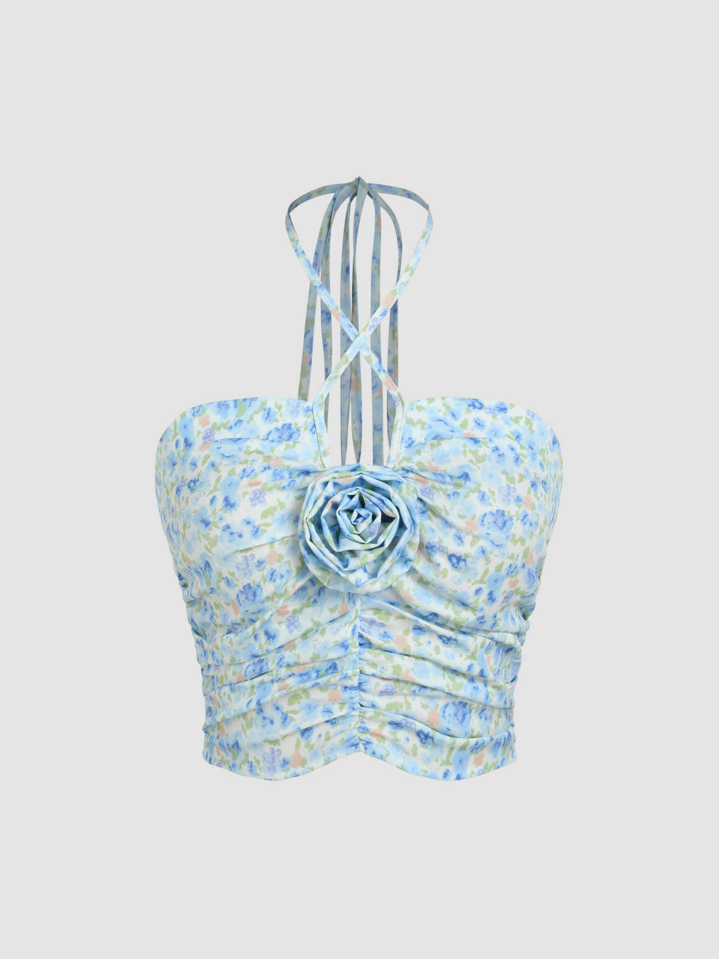 Floral Halter Ruched Crop Tank Top For Date | Cider