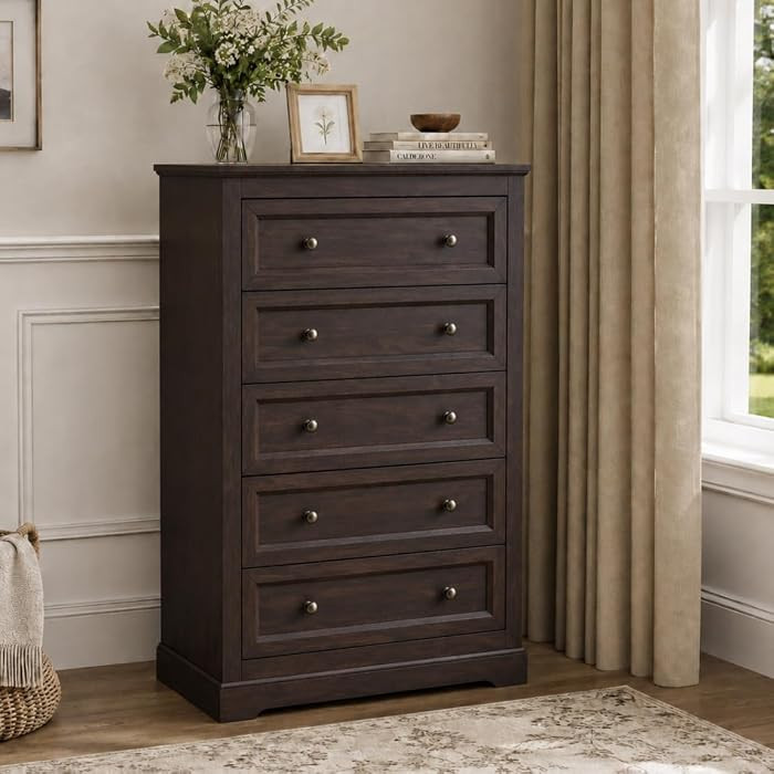 Farmhouse Dresser 5 Drawer, Bedroom Chest of Drawers, Dressers with 5 Drawers, Wooden Dressers fo... | Amazon (US)