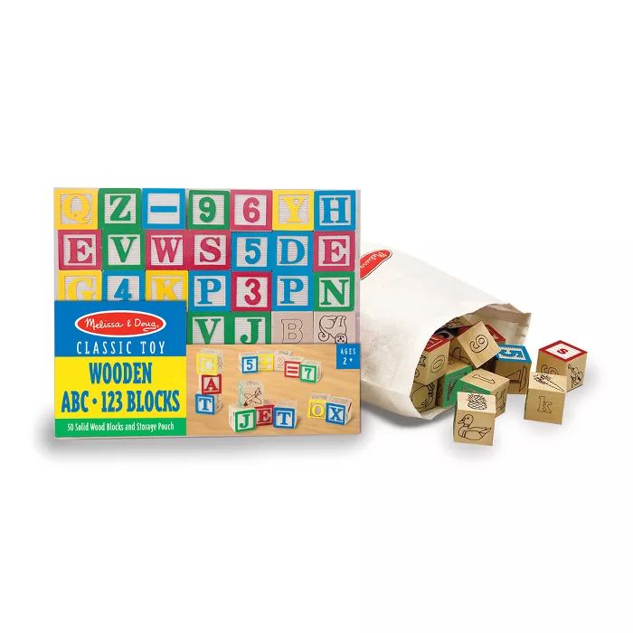 Melissa & Doug Deluxe Wooden ABC/123 Blocks Set With Storage Pouch (50pc; colors may vary) | Target