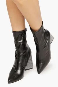 Faux Leather Rhinestone-Heel Booties | Forever 21 (US)