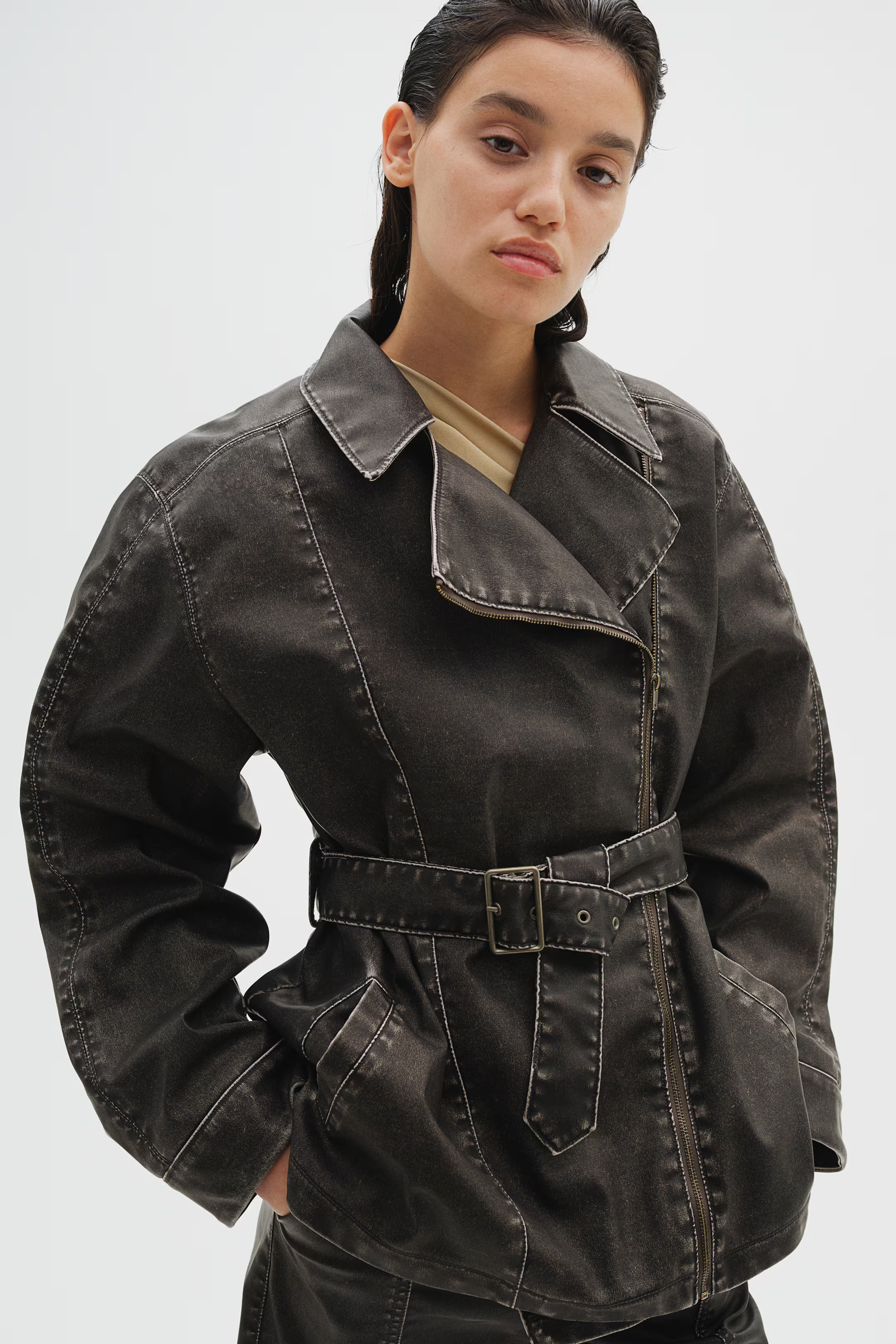 Distressed-Look Biker Jacket - Black - Ladies | H&M US | H&M (US + CA)