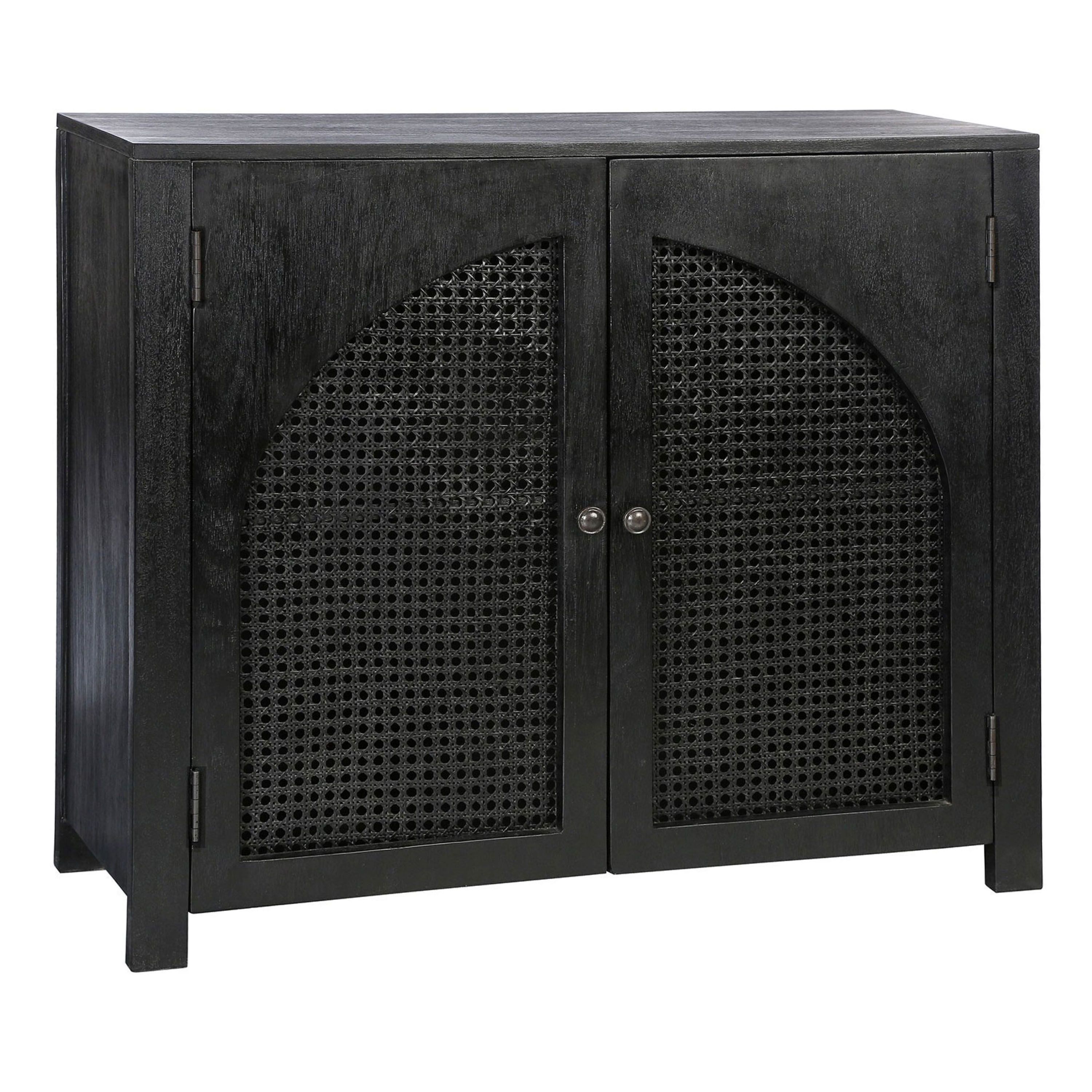 Seymour Wood and Rattan Cane Arched Door Storage Cabinet | World Market