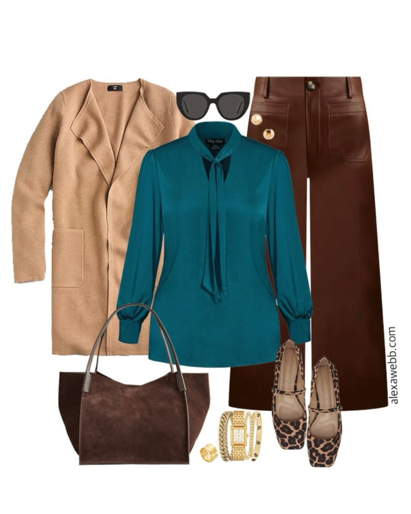 Plus size fall business casual work capsule wardrobe with a camel sweater, teal blouse and cropped faux leather pants. Alexa Webb 

#LTKWorkwear #LTKPlusSize #LTKStyleTip