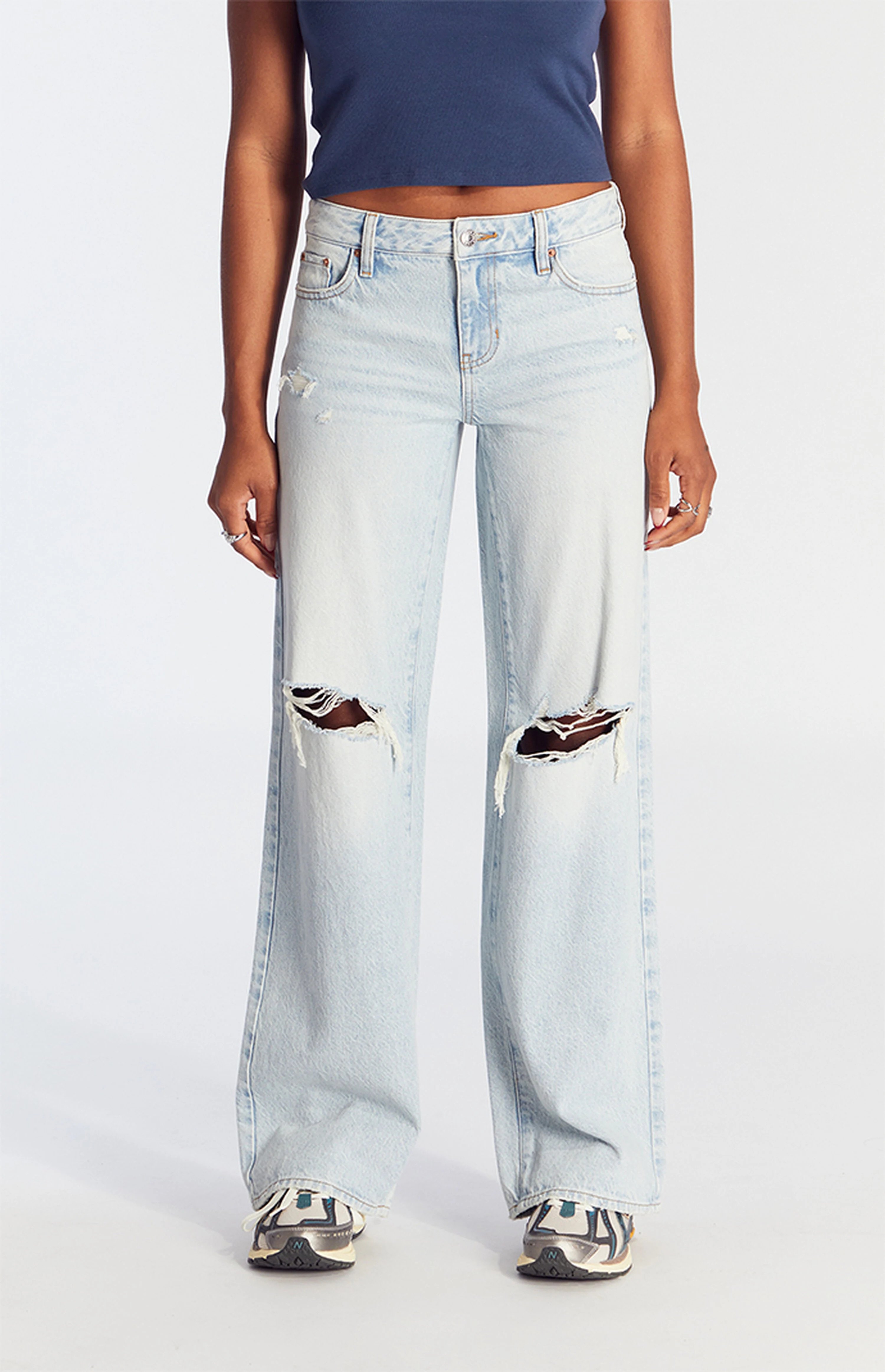 Pacsun Casey Fray Low Rise Baggy Jeans Ripped Light Indigo | PacSun