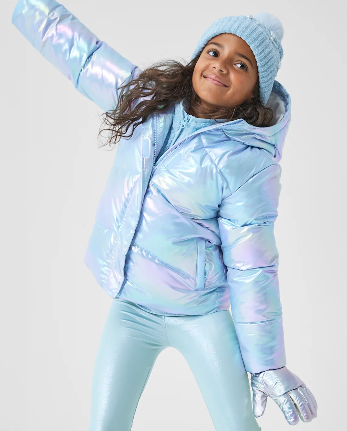 Girls Iridescent Midweight Microfleece Lined Puffer Jacket - blue | The Children's Place