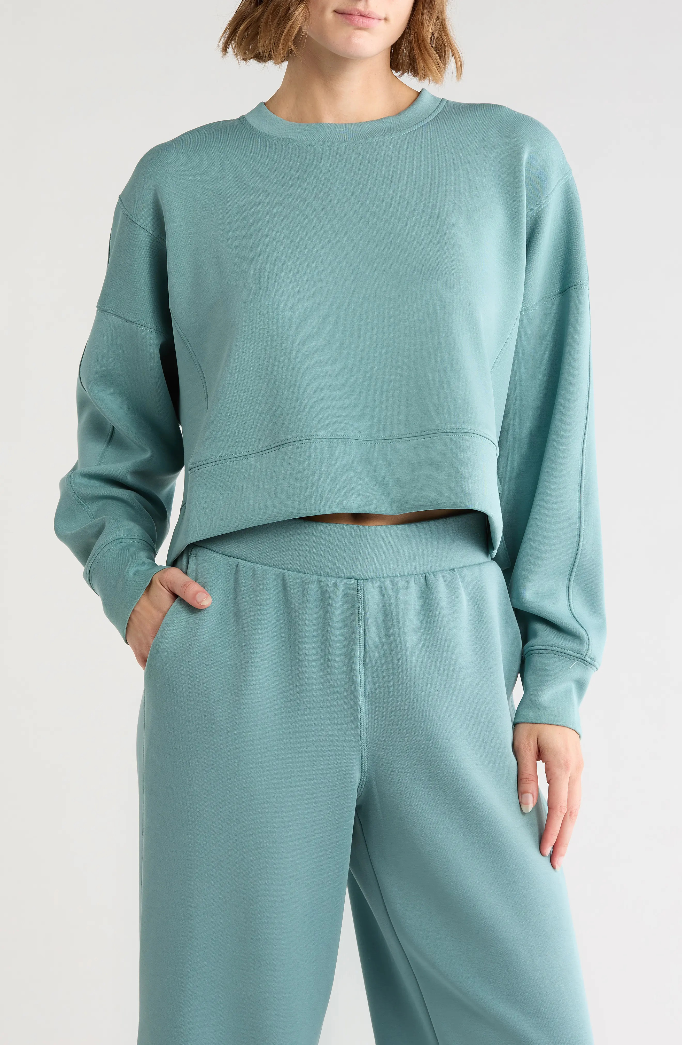 YOGALICIOUS Softlite Zuri Cropped Sweatshirt in Naval Blue at Nordstrom Rack, Size X-Small | Nordstrom Rack