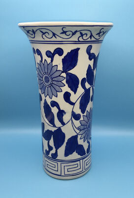 Large 12” Blue & White Vase w/ Wide 7” Mouth and 4.25” Diameter | eBay US