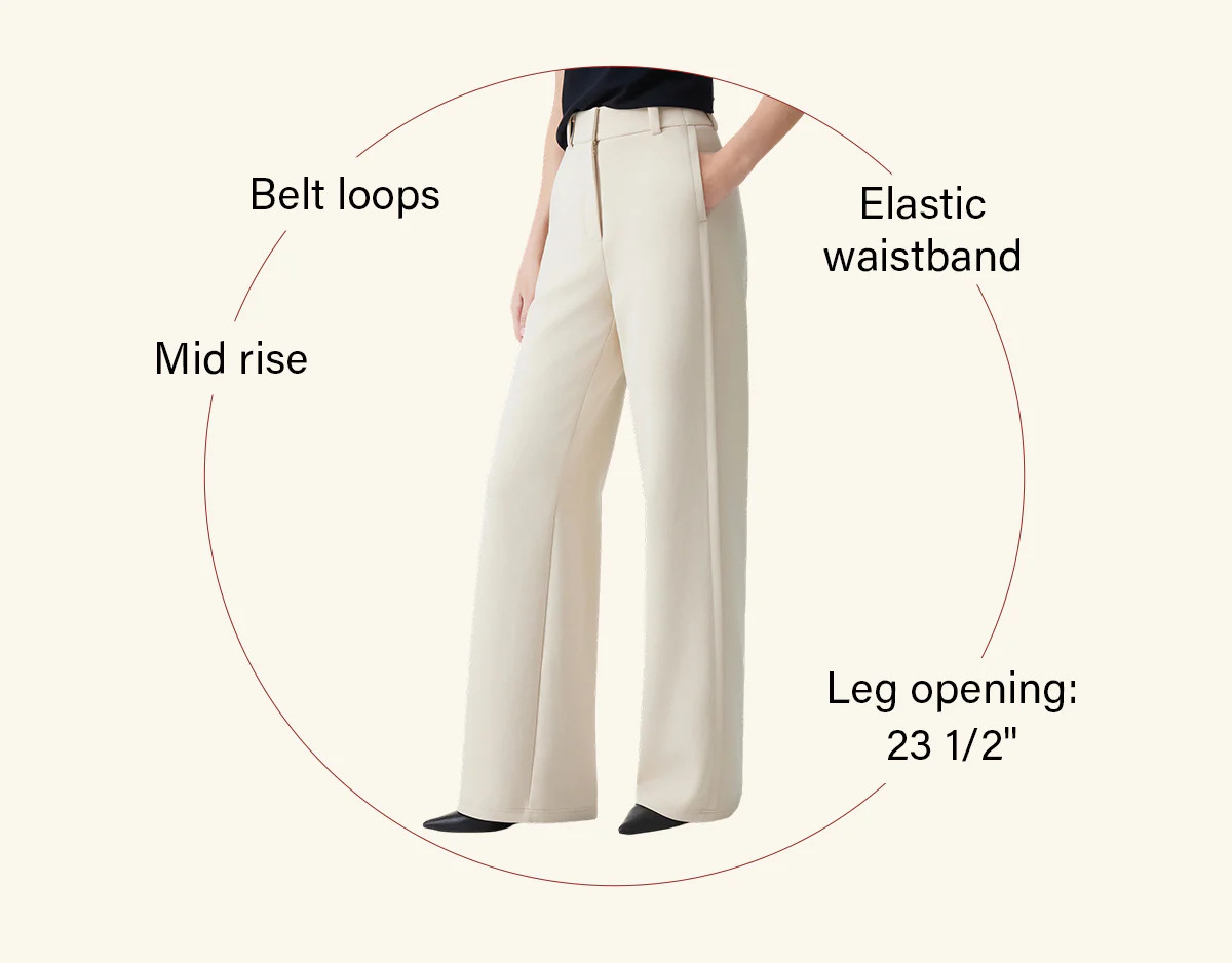 Stretchy Mid Rise Fly-Front Wide Leg Trouser | OGLmove