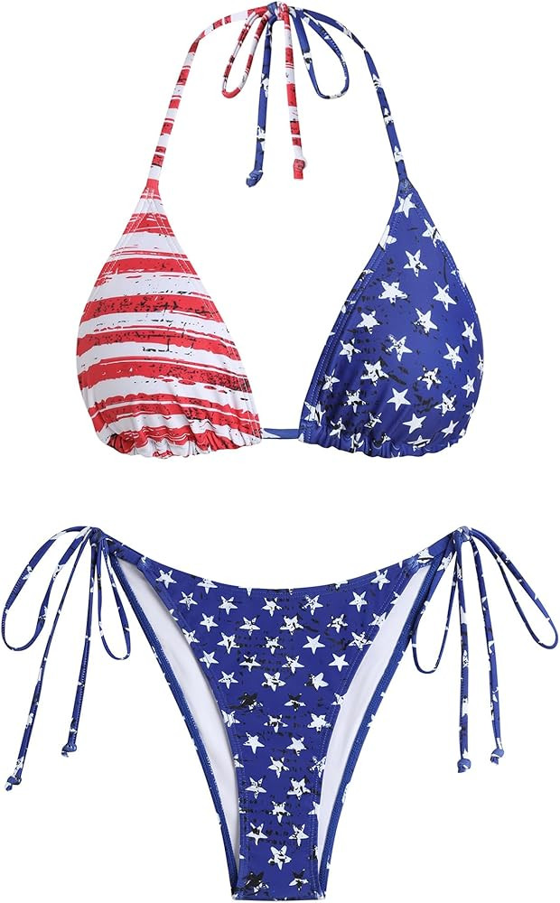ZAFUL Women's Bikini Sets Beads Triangle Swimsuits 2 Piece String High Cut Cheeky Bathing Suits | Amazon (US)