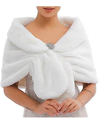 Jakawin Women’s Faux Rabbit Fur Wraps and Shawls Bride Wedding Fur Stole Bridal Fur Shrug for W... | Amazon (US)