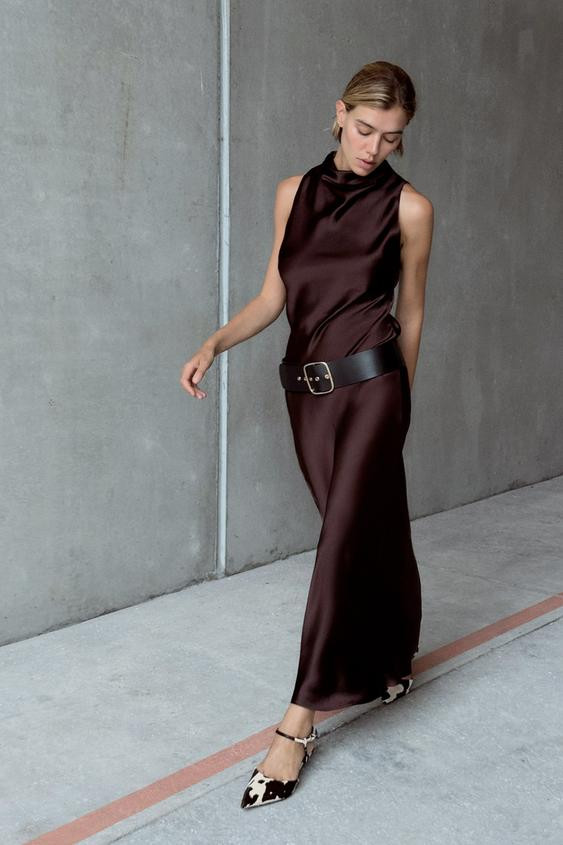 BELTED SATIN MIDI DRESS | Zara US