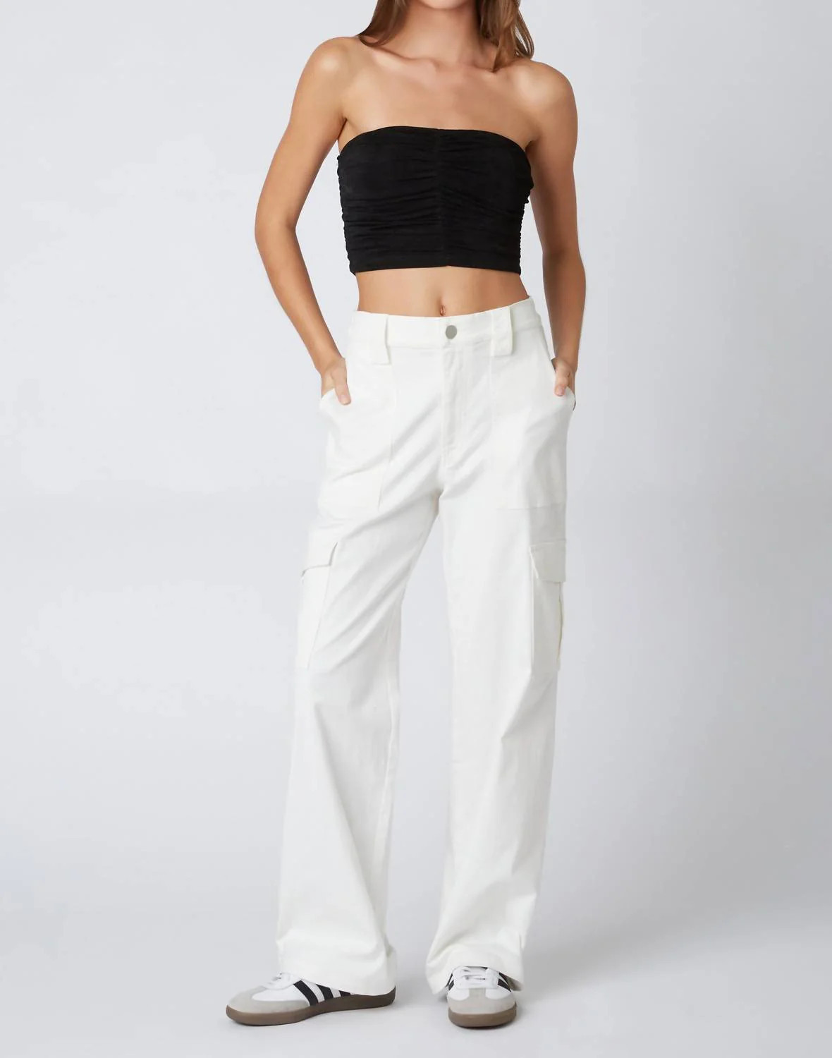High Waist Cargo Pant In White | Shop Simon