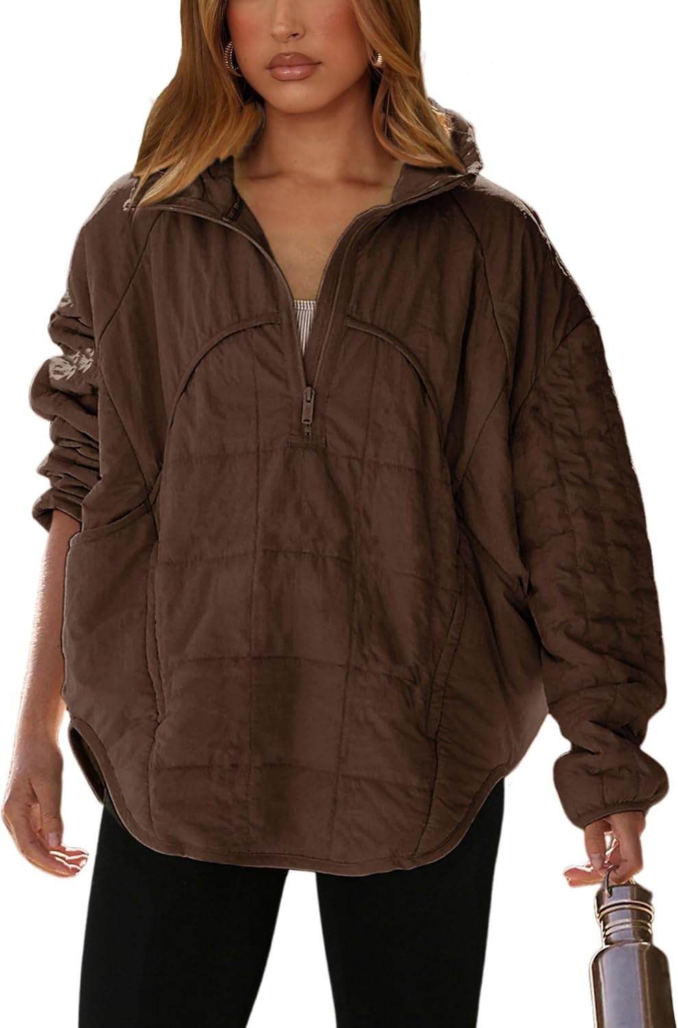 Daacee Oversized Lightweight Quilted Pullover Jacket for Women Half Zip Up Puffer Jackets Padded Outwear XS-2XL | Amazon (US)