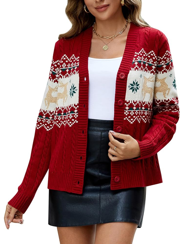 LUBOT Ugly Christmas Sweaters for Women Soft Holiday Long Sleeve V Neck/Crewneck Xmas Knit Sweate... | Amazon (US)
