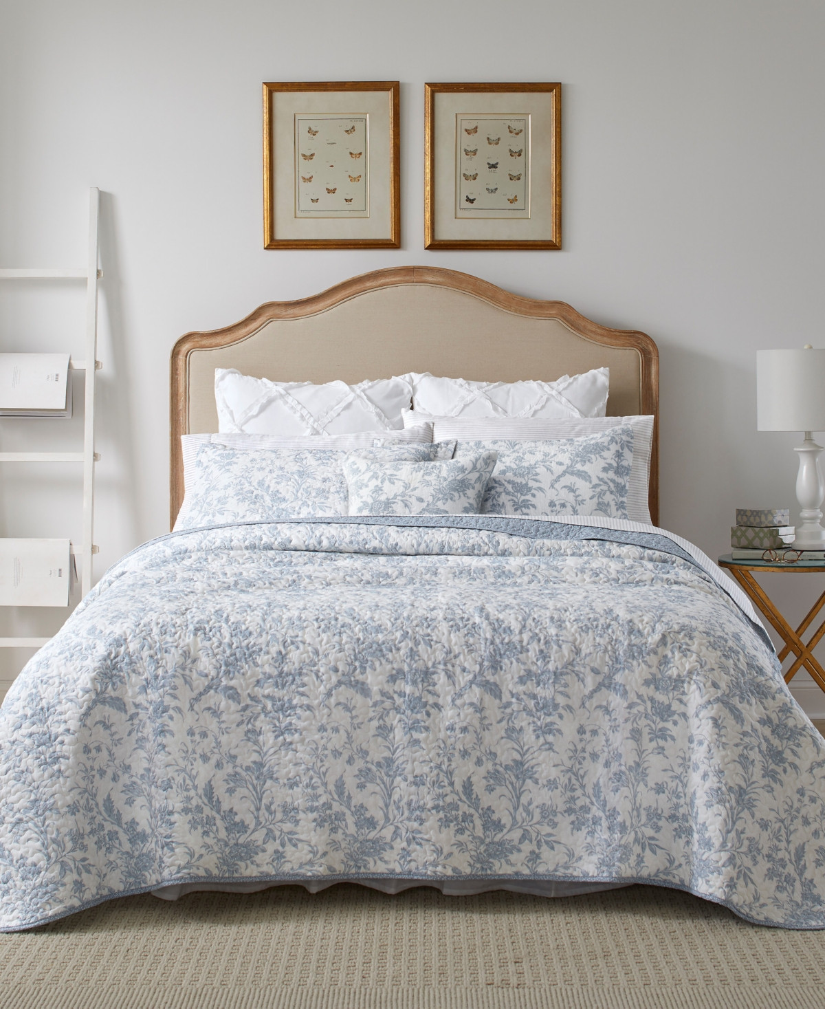 Laura Ashley Amberley Cotton Reversible 4-Piece Quilt Set, King - Soft Blue | Macy's