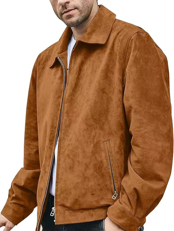 FLAVOR Men's Suede Leather Bomber Jacket Casual Coat for Men | Amazon (US)