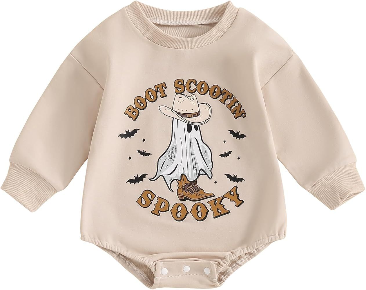 Halloween Baby Girl Boy Clothes Pumpkin Print Sweatshirt Romper Infant Long Sleeve One Piece Romp... | Amazon (US)