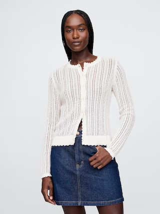 Linen-Blend Pointelle Cardigan | Gap (CA)