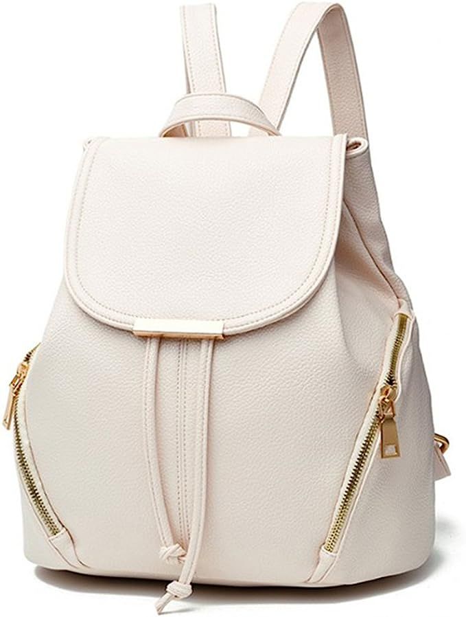 Backpack for Women PU Leather Drawstring Casual Anti-theft Ladies Flap Backpacks Travel Rucksack | Amazon (US)