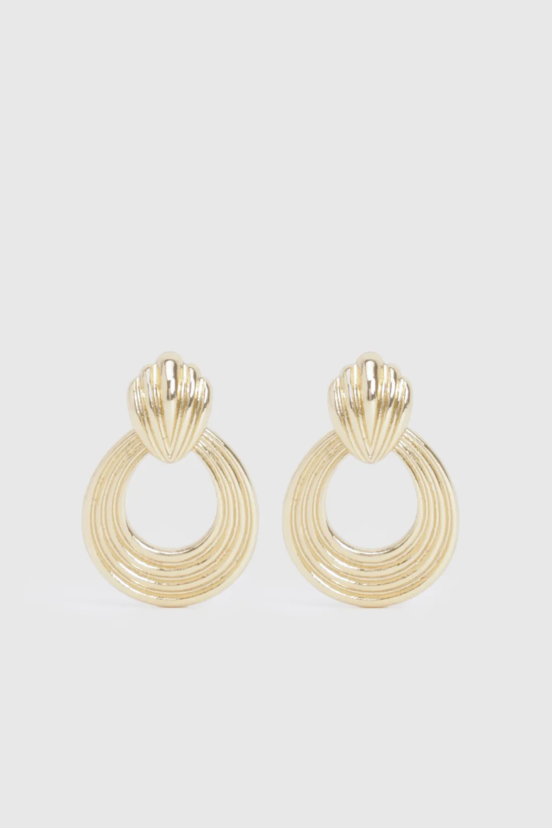 Gold Ribbed Door Knocker Earrings | Boohoo.com (UK & IE)