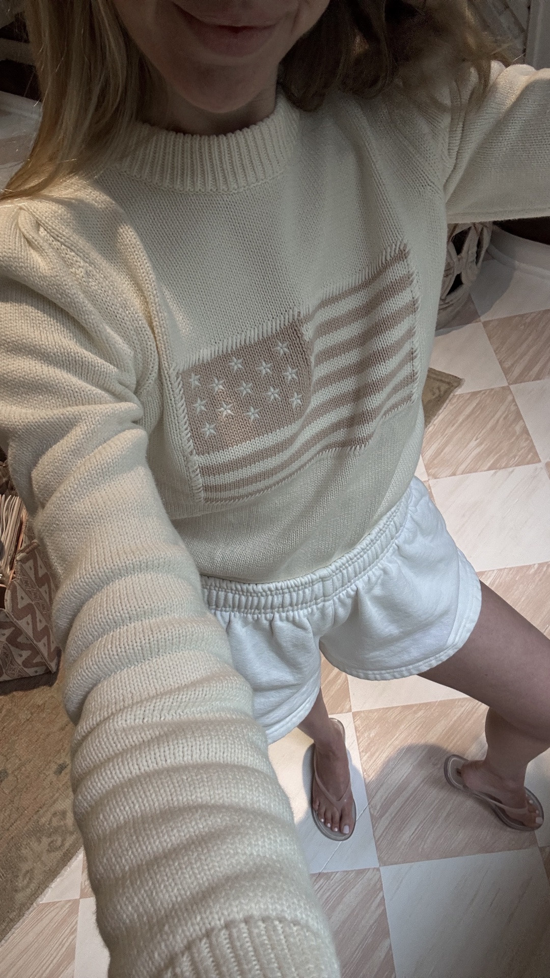 Tonal flag sweaters are my chic take on the classic xx Love these flip flops too, as someone who rarely wears flats they’re actually very flattering.