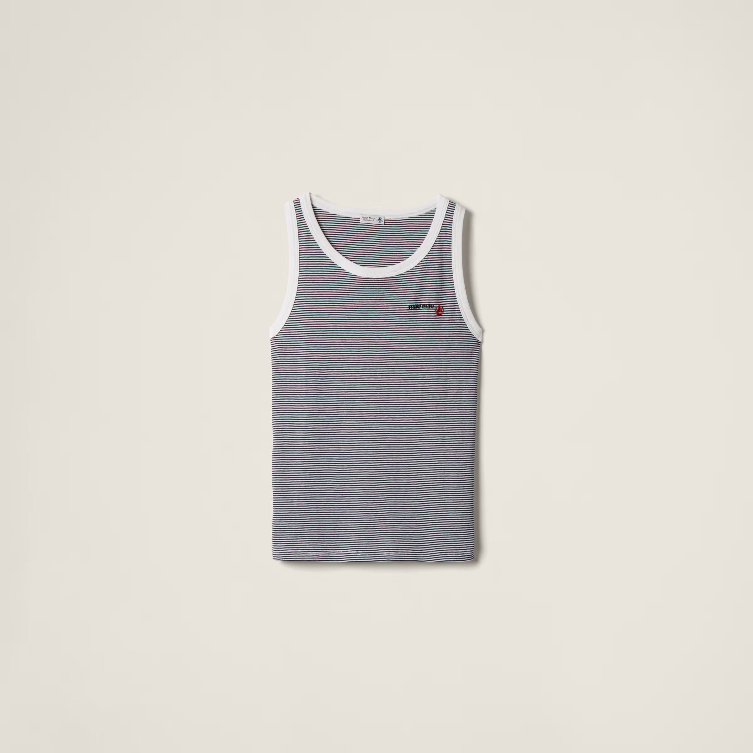 White/blue Petit Bateau X Miu Miu Ribbed Jersey Top | Miu Miu | Miu Miu US