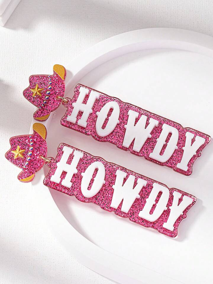 1 Pair Acrylic Western Cowboy Hat Howdy Dangle Earrings for Women | SHEIN