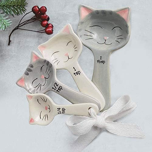 Cat Shaped Ceramic Measuring Spoons with Tie Ribbon - Gift for Cat Lovers - Measure Dry and Liquid I | Amazon (US)