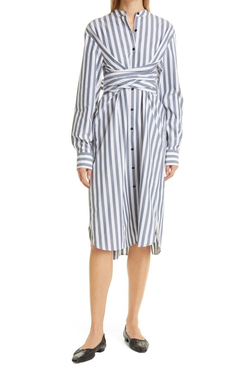 Stripe Long Sleeve Cotton Poplin Midi Shirtdress | Nordstrom | Nordstrom