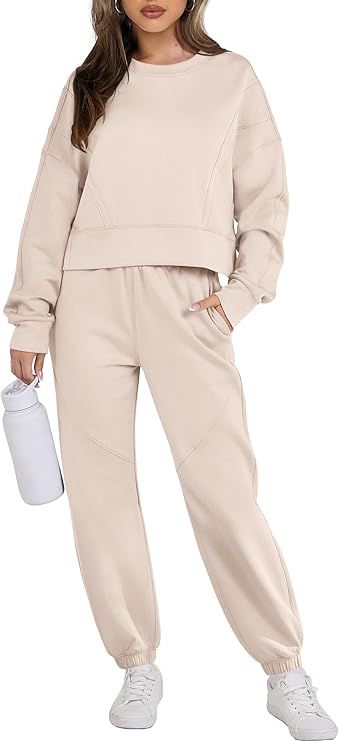 ANRABESS Womens 2 Piece Outfits Crewneck Cropped Sweatshirts Joggers Sweatpants Tracksuit Sweat L... | Amazon (US)