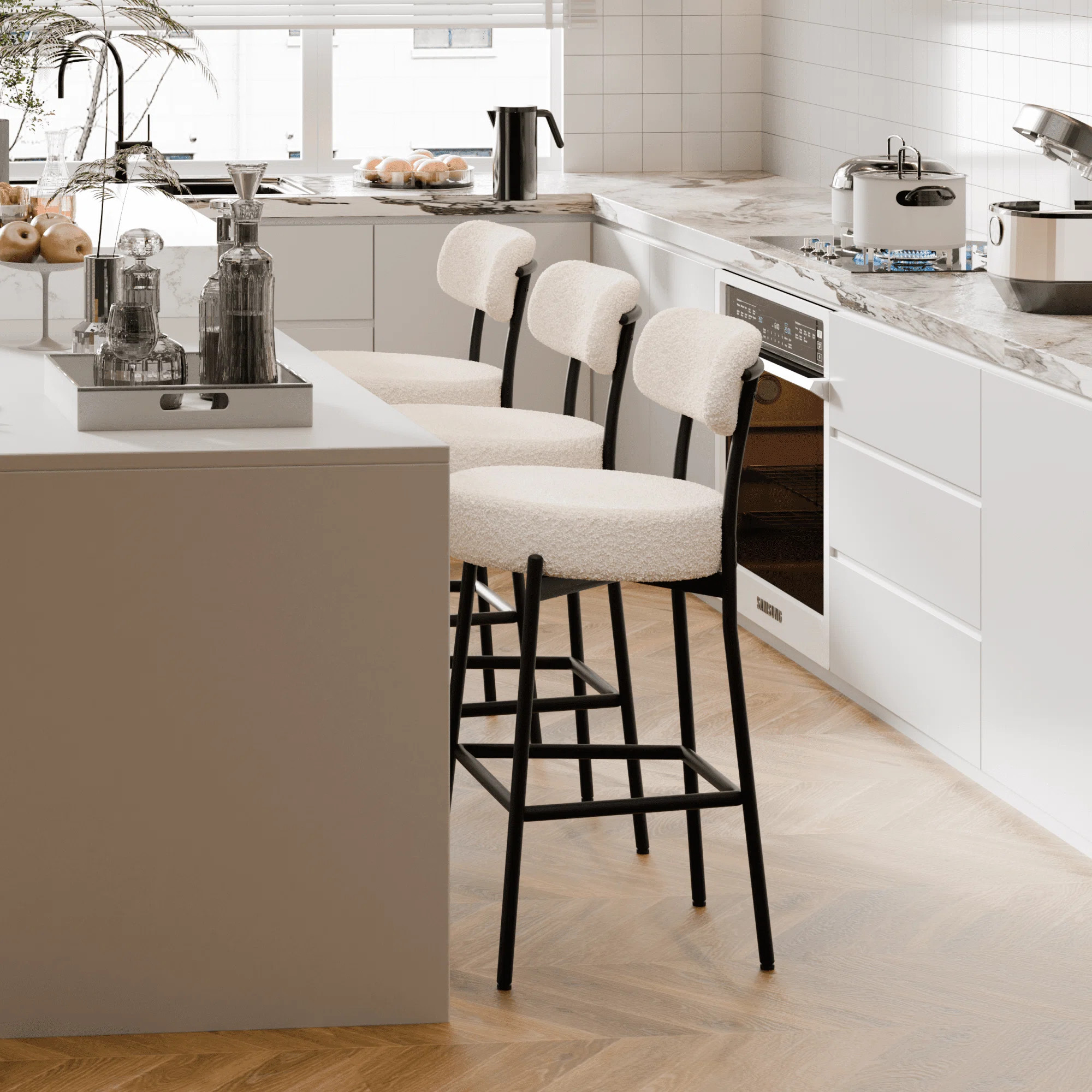 Bar Stools Set of 3, Counter Height Bar Stools with Back and Metal Legs, High Top Island Chairs w... | Wayfair North America