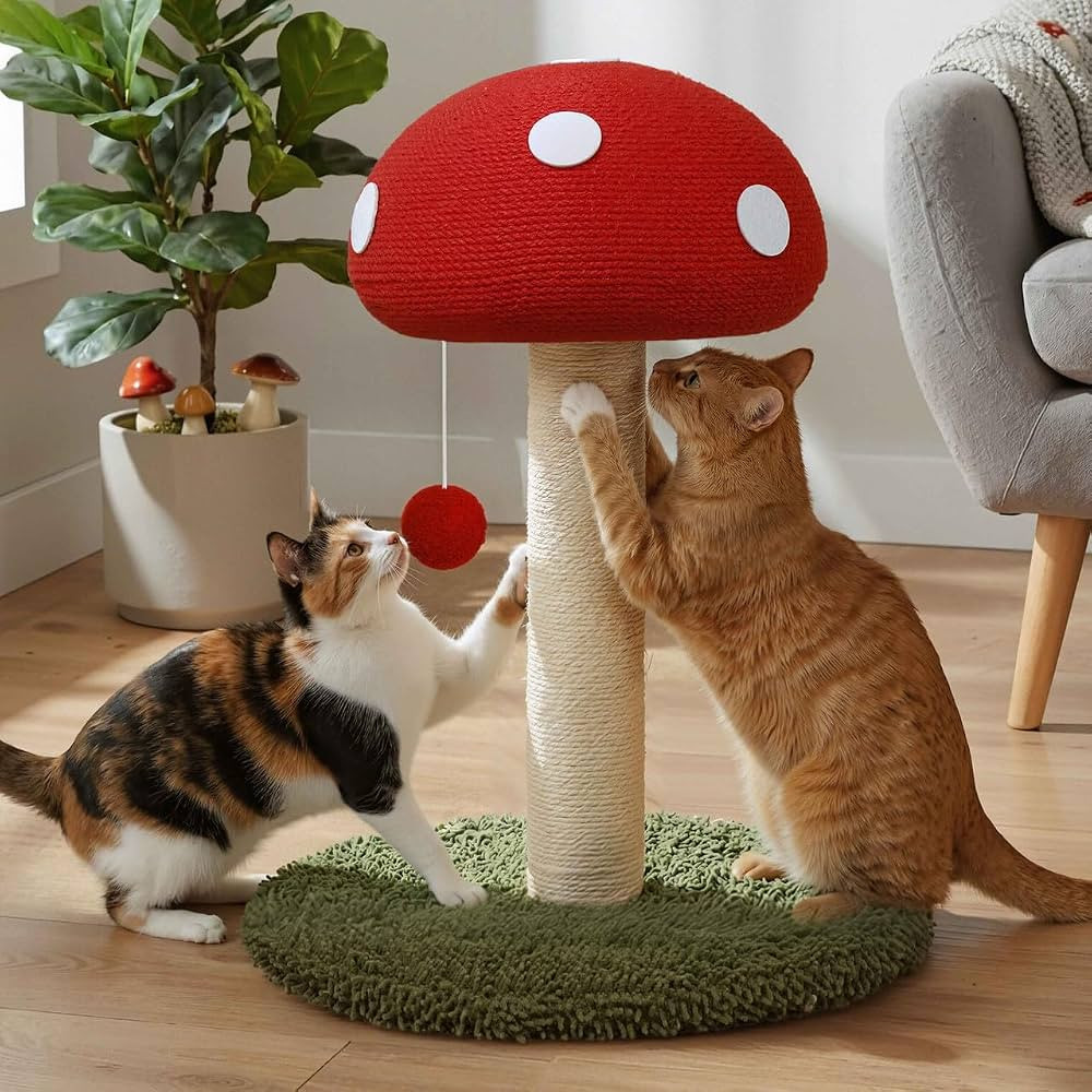 Mushroom Cat Scratching Post, Mushroom Cat Scratcher with Sisal Rope and Interactive Hanging Ball... | Amazon (US)