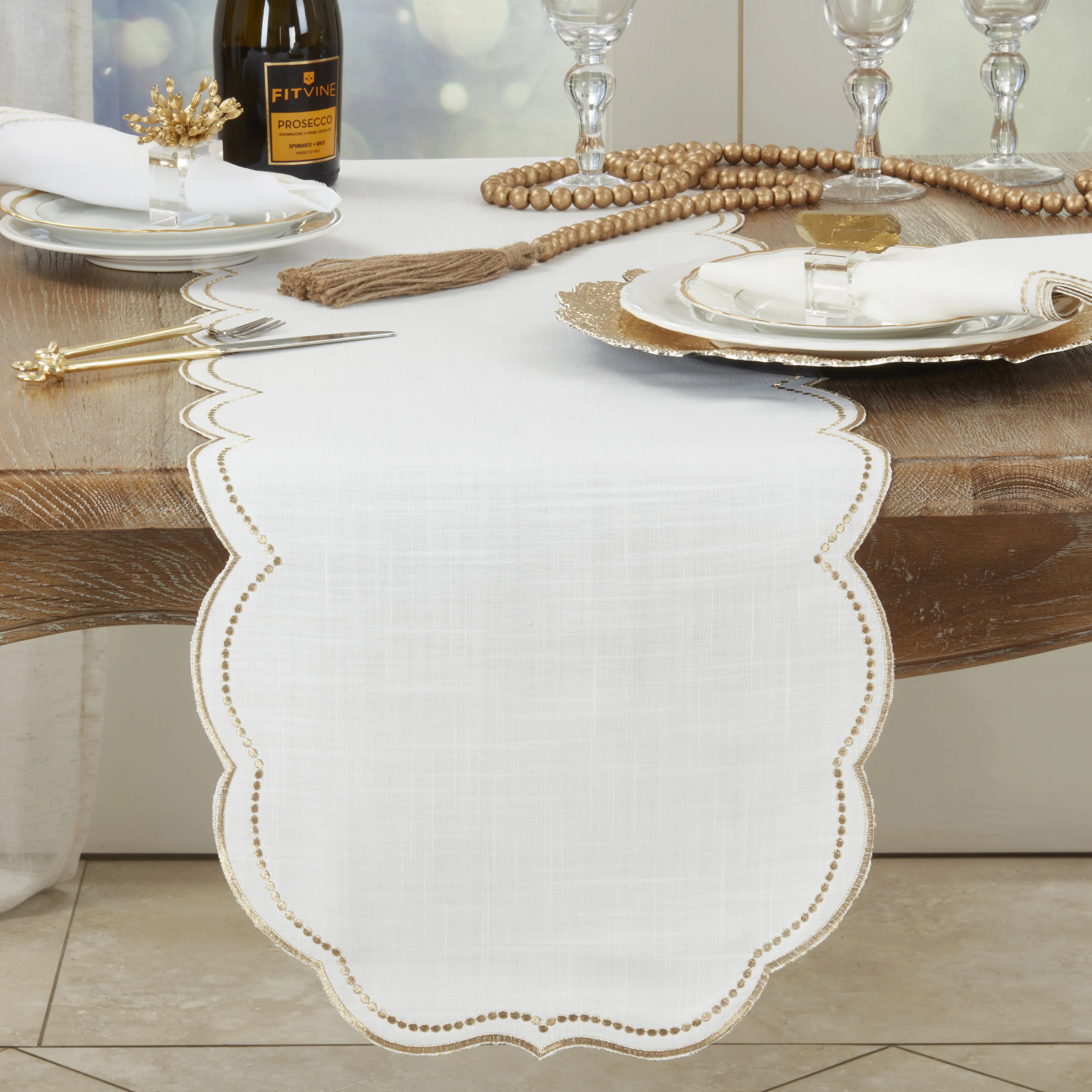 Embroidered Polka Dot Table Runner w/ Scallop Edge | Wayfair North America