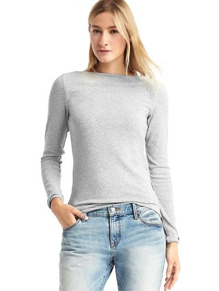 Gap Womens Modern Long Sleeve Boatneck T-Shirt New Heather Grey Size L Tall | Gap US