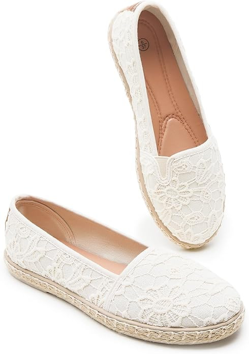 BABUDOG Women's Flats with Flower Embroideried,White Lace Ballet Flats,Comfortable Dress Flats | Amazon (US)