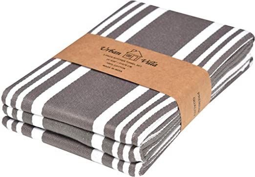 Urban Villa Kitchen Towels Trendy Stripes Dove Grey/White Set of 3 Dish Towels for Kitchen Highly... | Amazon (US)
