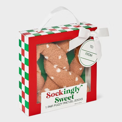 Women's Pretzel Christmas Cozy Crew Socks - Brown/White 4-10 | Target