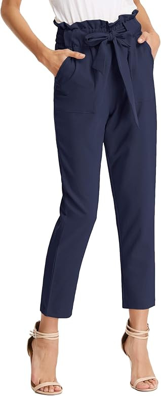 KANCY KOLE Women Paper Bag Pants High Waist with Pockets Tie Casual Cropped Trousers S-XXL | Amazon (US)