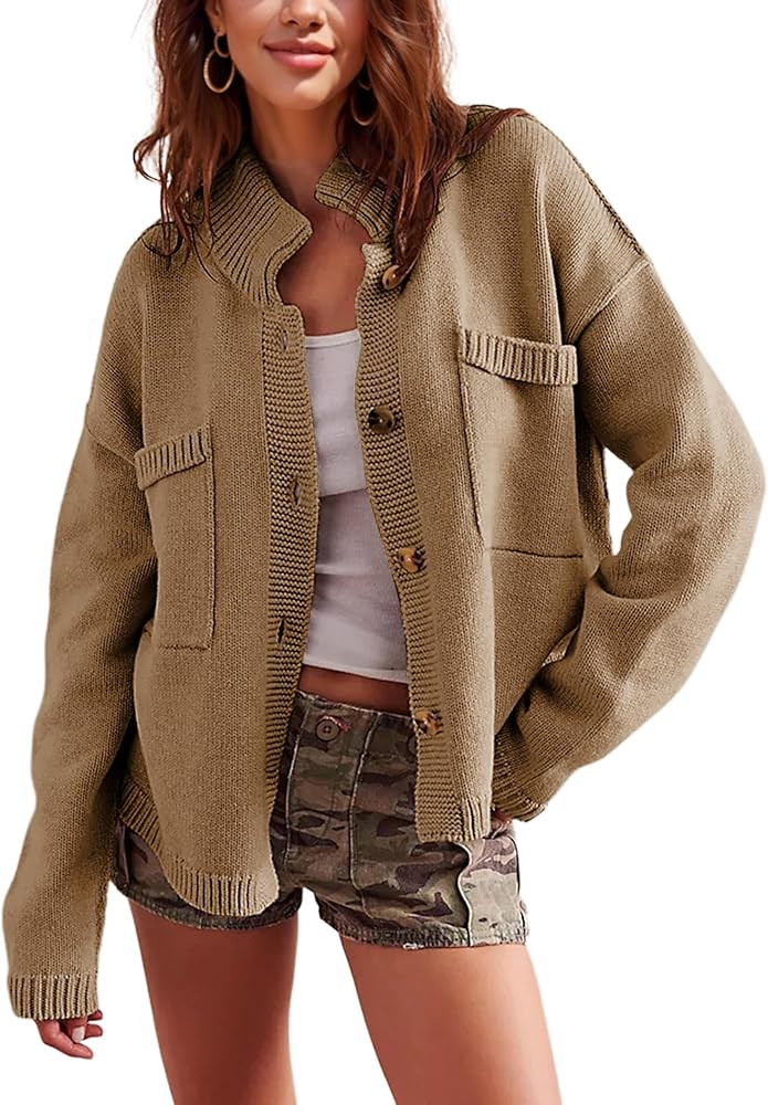 Womens Cardigan Sweaters Long Sleeve Button Down Tops with Pockets Knit Fall Jackets | Amazon (US)