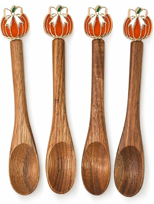 Juego de 4 cucharas agitadoras de madera de acacia, con lazo de calabaza de 5.1 pulgadas, cuchara... | Amazon (US)