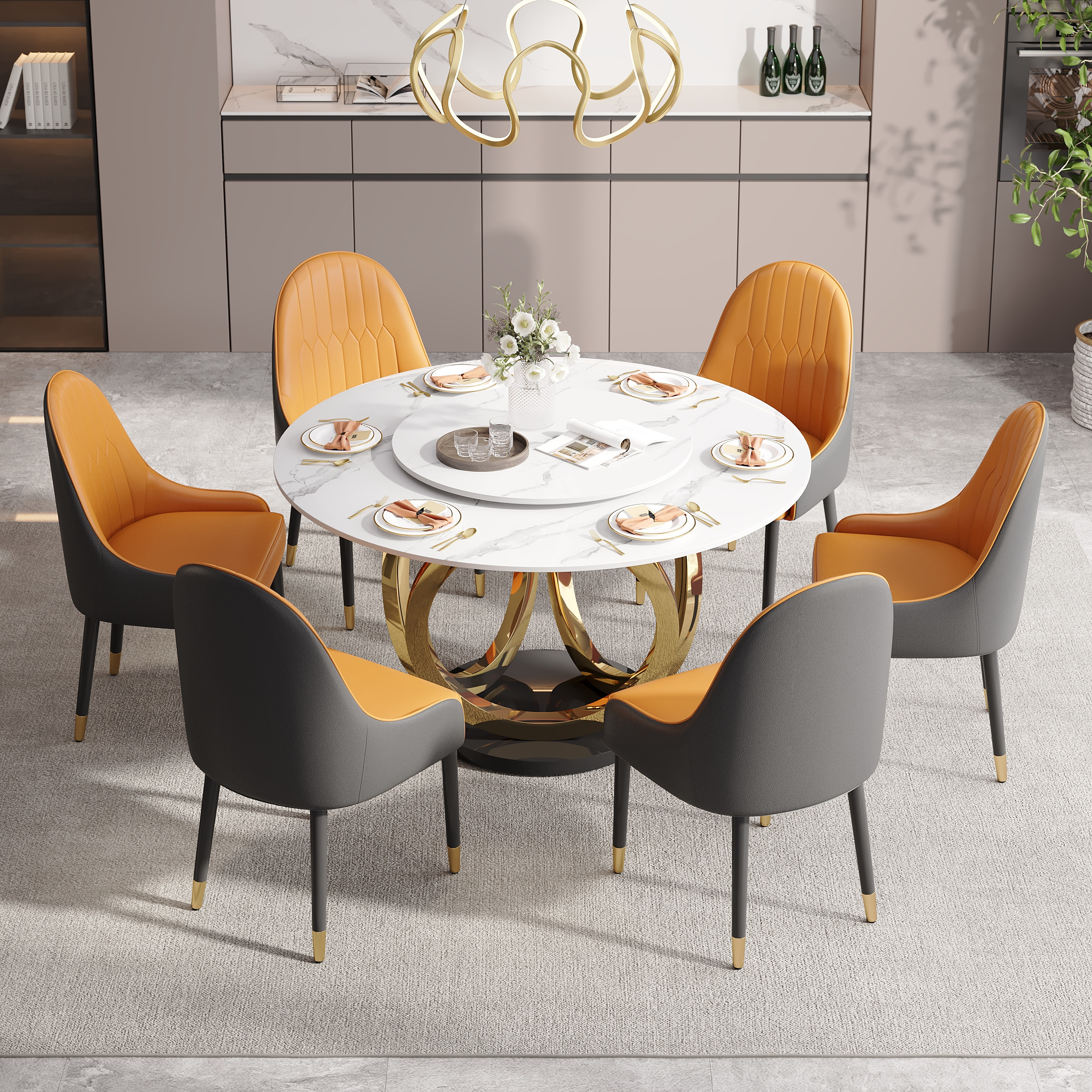 59“ Large Round Lazy Susan Dining Table for 6-8 People White | Homary