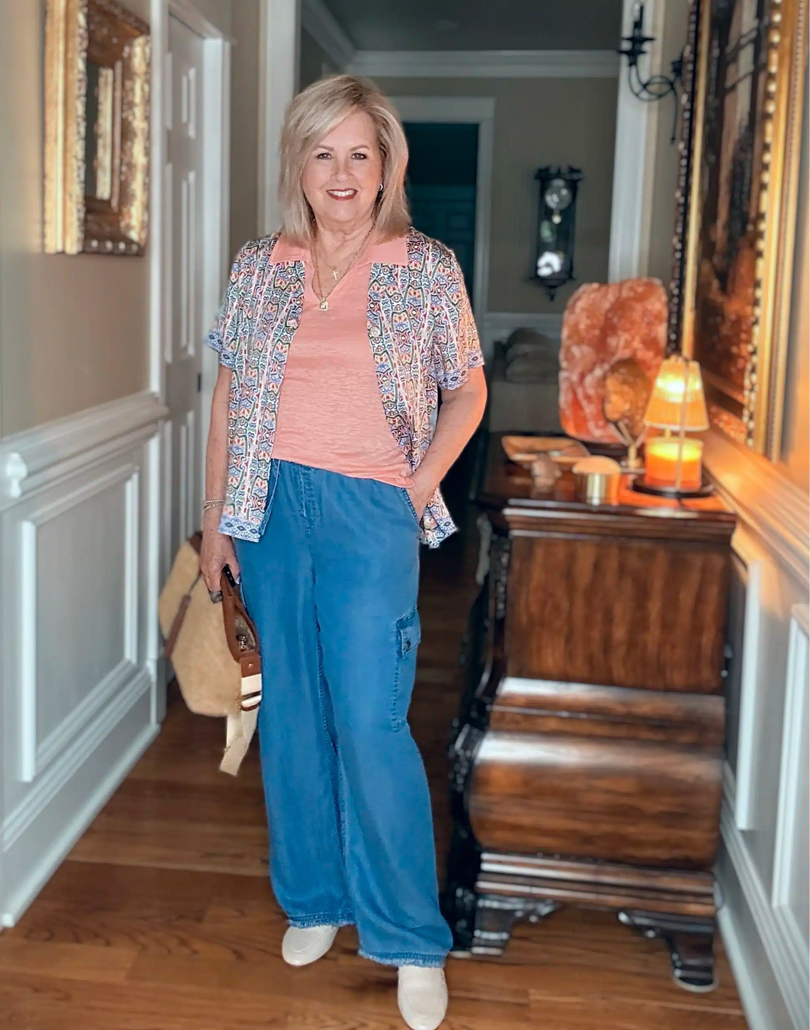 An easy lightweight outfit that’s perfect for Summer when you’re looking for more coverage. My patterned shirt is a size medium, peach shirt is a medium and easy pull on pants are a medium.

#LTKootd #LTKOver40 #LTKMidsize