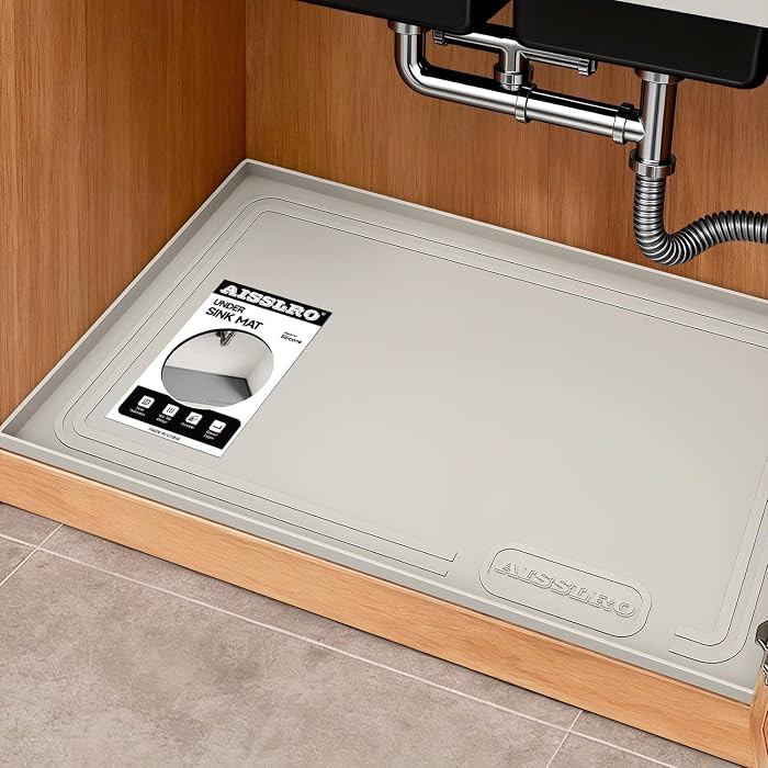 Under Sink Mat 34" X 22", Waterproof Silicone Cabinet Organizer Protector with Raised Edge, Kitch... | Amazon (US)